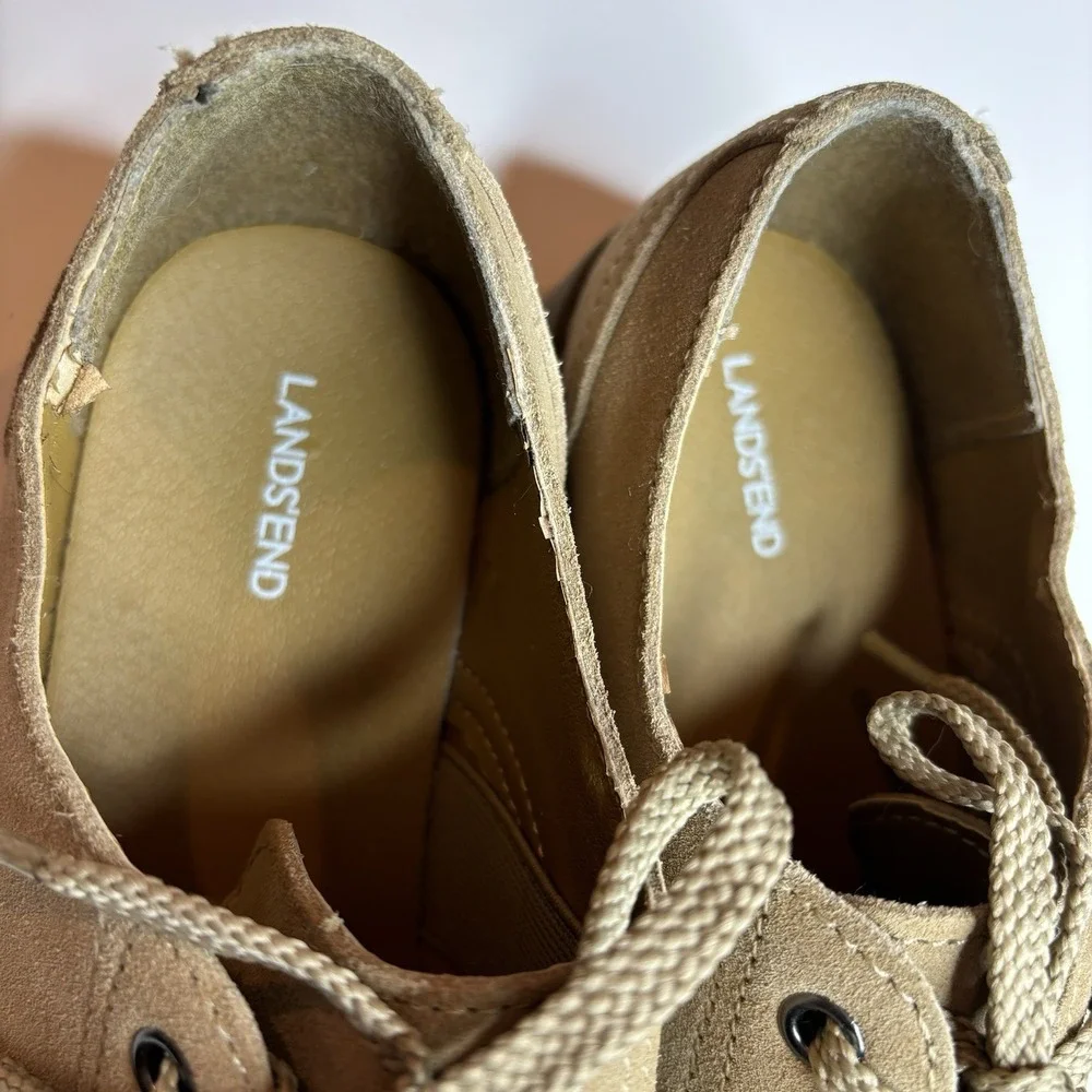 Lands' End Boys Oxford Dress Shoe Size 3 Tan Suede Leather Lace Up Brown Preppy‎